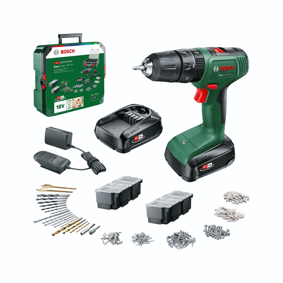 Bosch EasyImpact 18V-40 Akku-Schlagbohrmaschine mit 2-Gang-Getriebe, Schnellspannbohrfutter und LED – ideal für kabelloses Bohren und Schrauben.