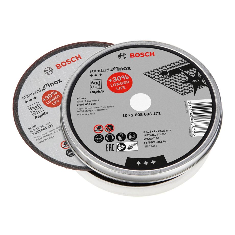 Bosch Rapido Trennscheiben INOX 125x1mm gerade – 10 Stück in praktischer Dose
