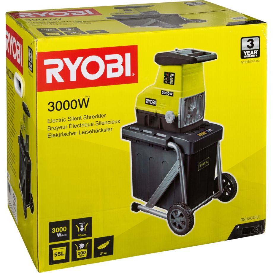 Ryobi RSH3045U Elektro-Leisehäcksler 3000W mit 55L Auffangbox