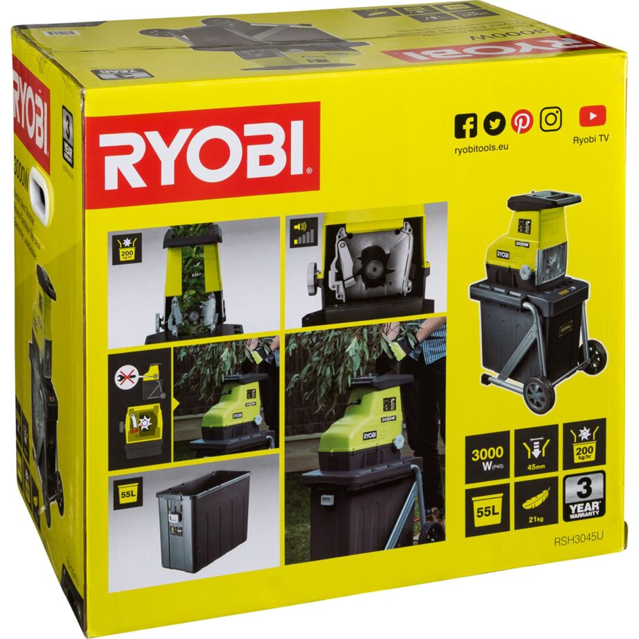Ryobi RSH3045U Elektro-Leisehäcksler 3000W mit 55L Auffangbox