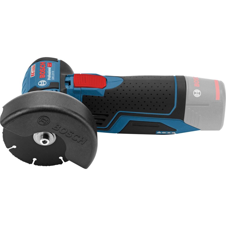 Bosch GWS 12V-76 Akku-Winkelschleifer mit 76 mm Scheibe und 2x GBA 12V 3.0 Akkus.