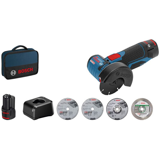 Bosch GWS 12V-76 Professional Akku-Winkelschleifer mit 76 mm Scheibe und bürstenlosem Motor.