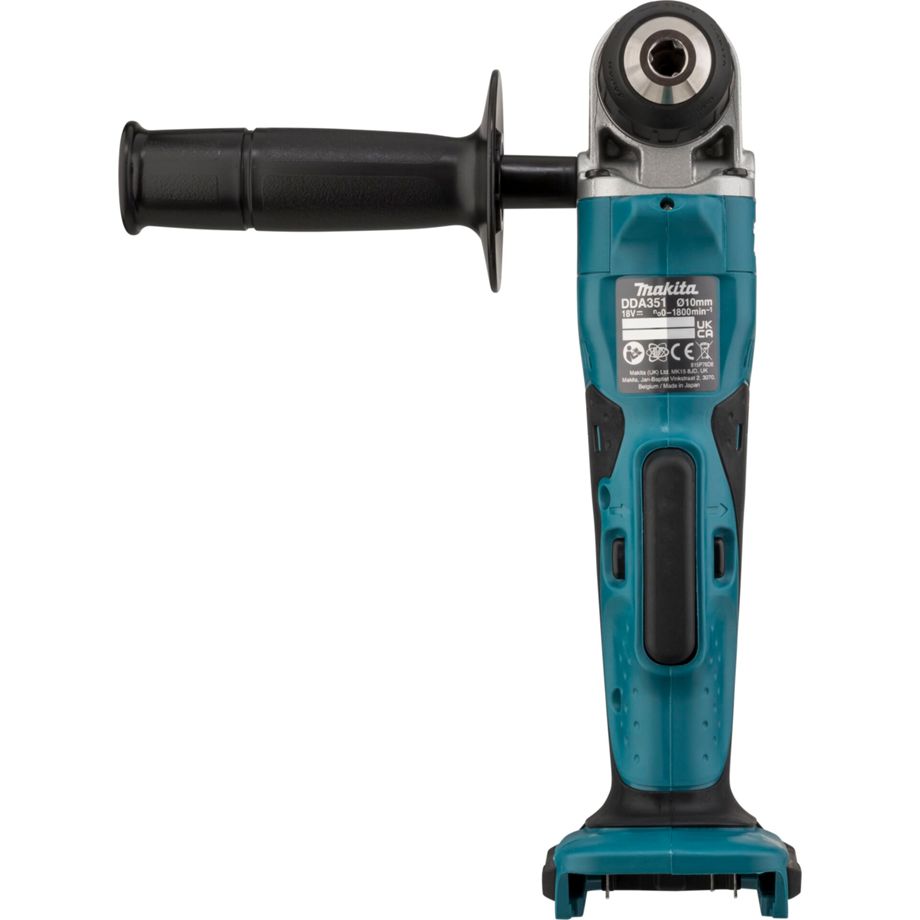 Makita DDA351Z 18V Akku-Winkelbohrmaschine – kompakte Bauform, ohne Akku, mit LED und Schnellspannbohrfutter.