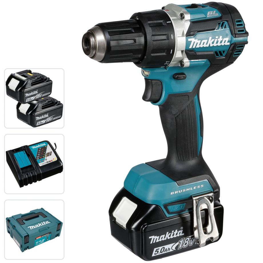 Makita DDF484RT3J Akku-Bohrschrauber 18 V mit 3x 5,0 Ah Akkus, Ladegerät und MAKPAC Koffer