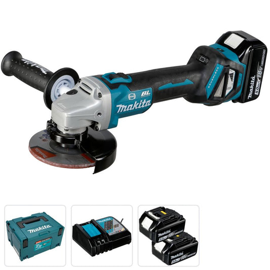 Makita DGA513RT3J Akku-Winkelschleifer 18V – inkl. 3x 5.0Ah Akkus, Ladegerät & MAKPAC-Koffer.