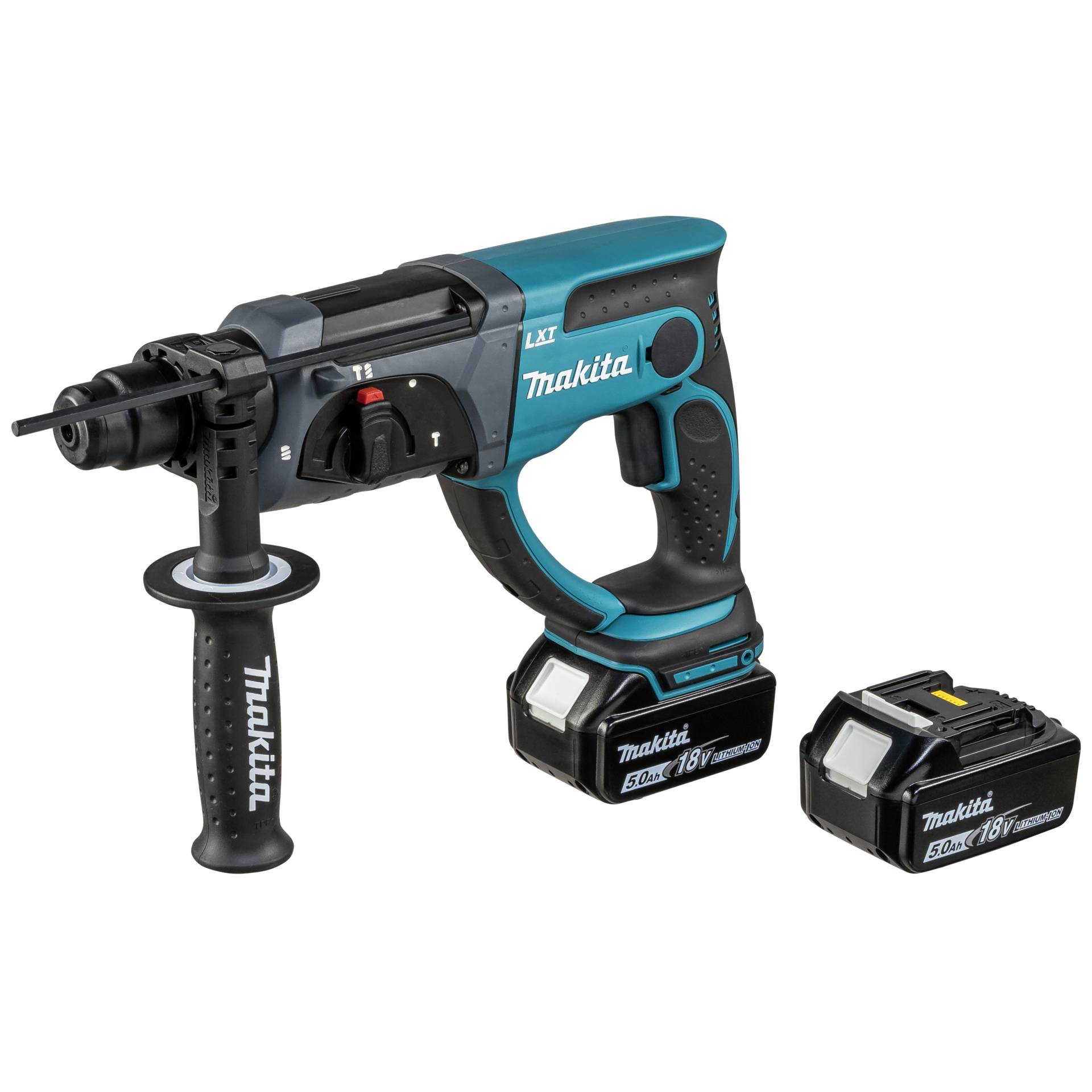 Makita DHR202RTJ 18V Akku-Bohrhammer mit SDS-plus, 5,0Ah Akku, Schnellladegerät & Makpac-Koffer, blau-schwarz, kraftvoll & kompakt.