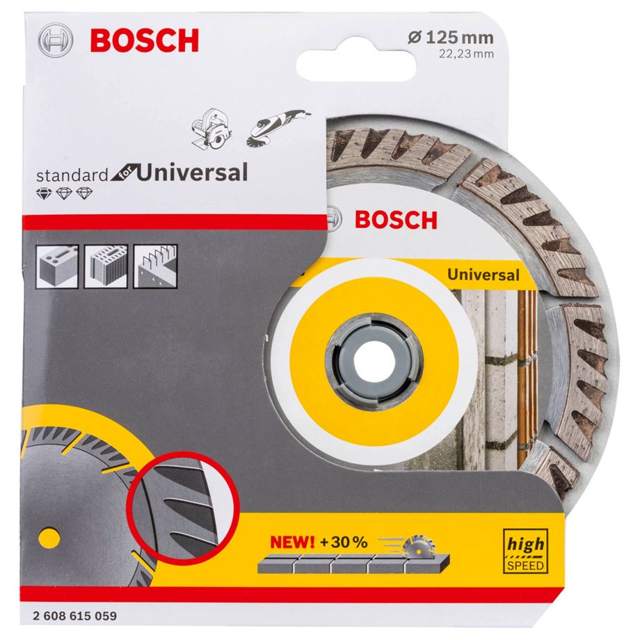 Bosch Diamanttrennscheibe 125x22,23 Standard Universal Speed – für Beton, Stein und Mauerwerk