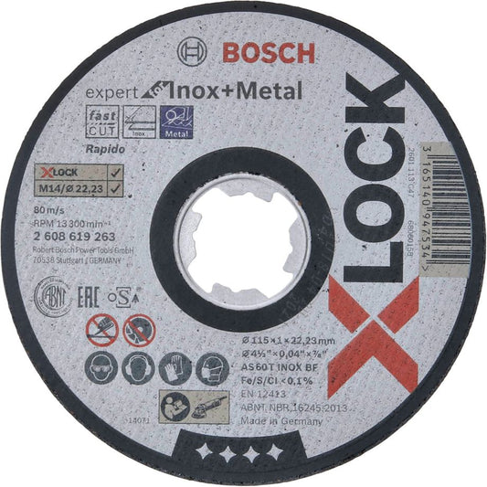 Bosch X-LOCK Trennscheibe 115x1mm INOX gerade – dünne Edelstahlscheibe für präzises Trennen