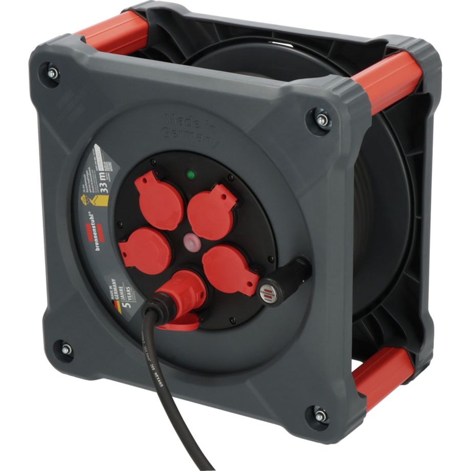 Brennenstuhl Profi Kabeltrommel Cube K 3200 – kompakte 33m Kabeltrommel mit IP44 und 5 Steckdosen