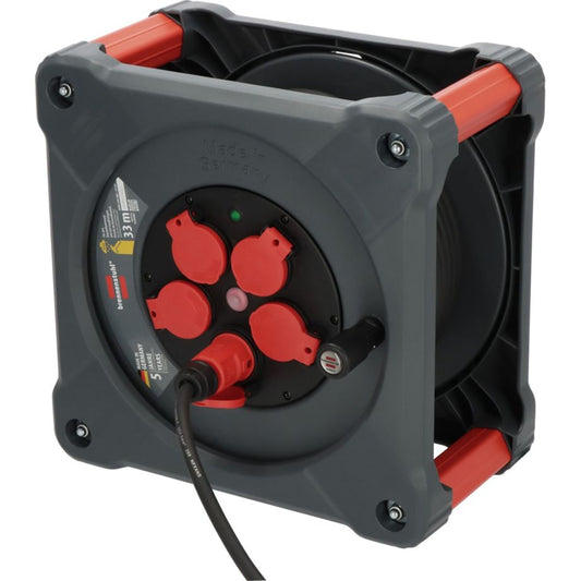 Brennenstuhl Profi Kabeltrommel Cube K 3200 – kompakte 33m Kabeltrommel mit IP44 und 5 Steckdosen