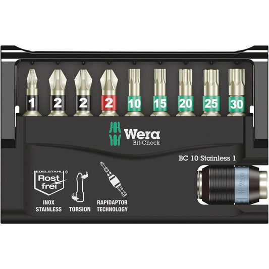 Wera Bit-Check 10 Stainless – 1 Bits-Sortiment im Etui, Edelstahl
